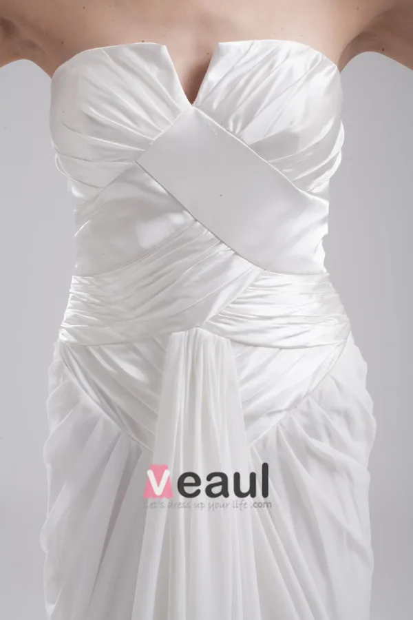 Fashion Chiffon Charmeuse Pleated Sweetheart Court Train Floor Length Empire Wedding Dress