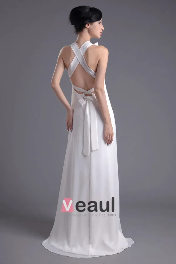 Fashion Chiffon Flower V Neck Floor Length Brush Train Empire Wedding Dress