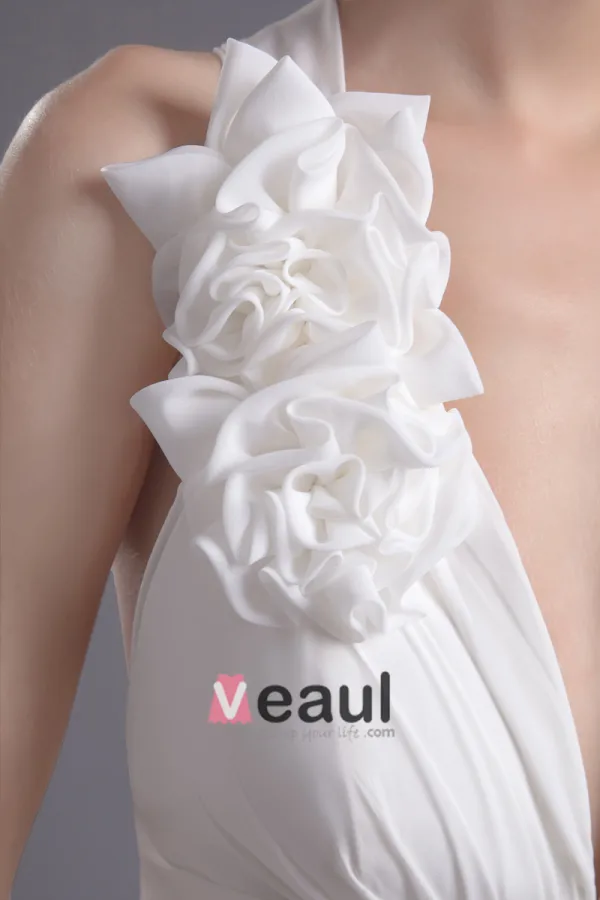 Fashion Chiffon Flower V Neck Floor Length Brush Train Empire Wedding Dress