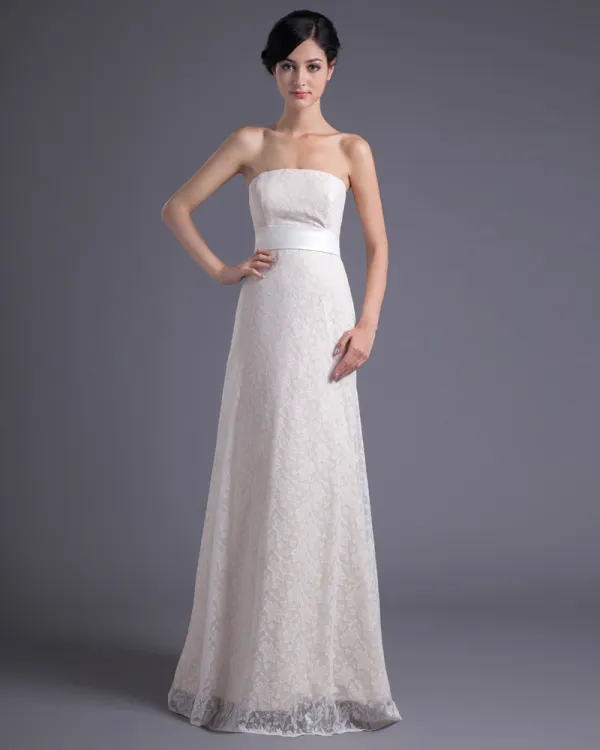 Fashion Lace Strapless Floor Length Brush Train Empire Wedding Dress