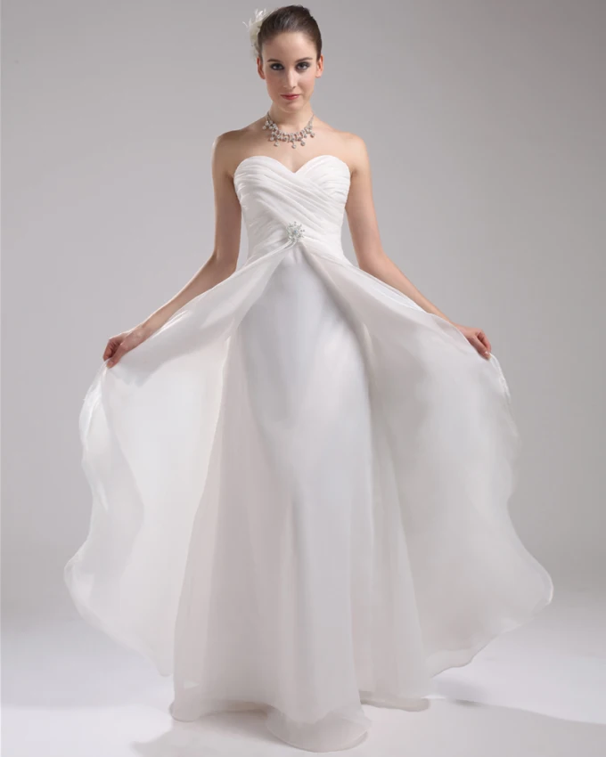 Mote Organza Charmeuse Plissert Kjaereste Domstol Tog Gulv Lengde Imperium Brudekjoler Bryllupskjoler