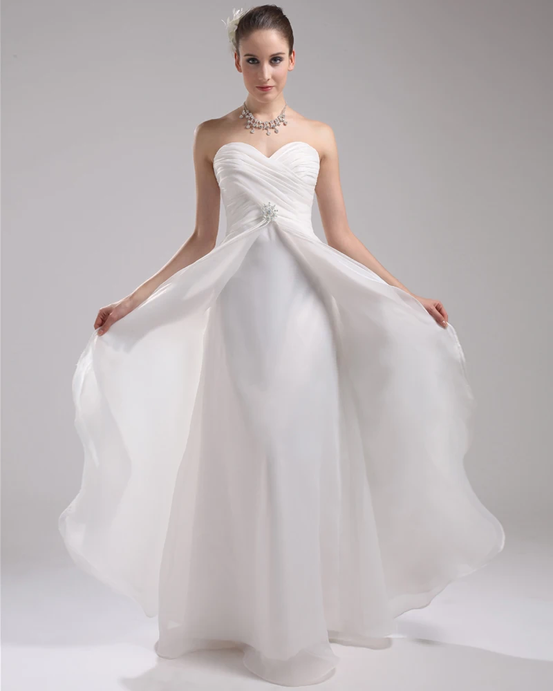 Mote Organza Charmeuse Plissert Kjaereste Domstol Tog Gulv Lengde Imperium Brudekjoler Bryllupskjoler