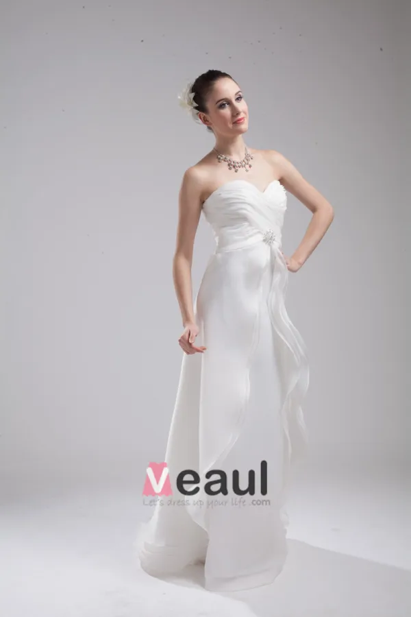 Fashion Organza Charmeuse Pleated Sweetheart Court Train Floor Length Empire Wedding Dress