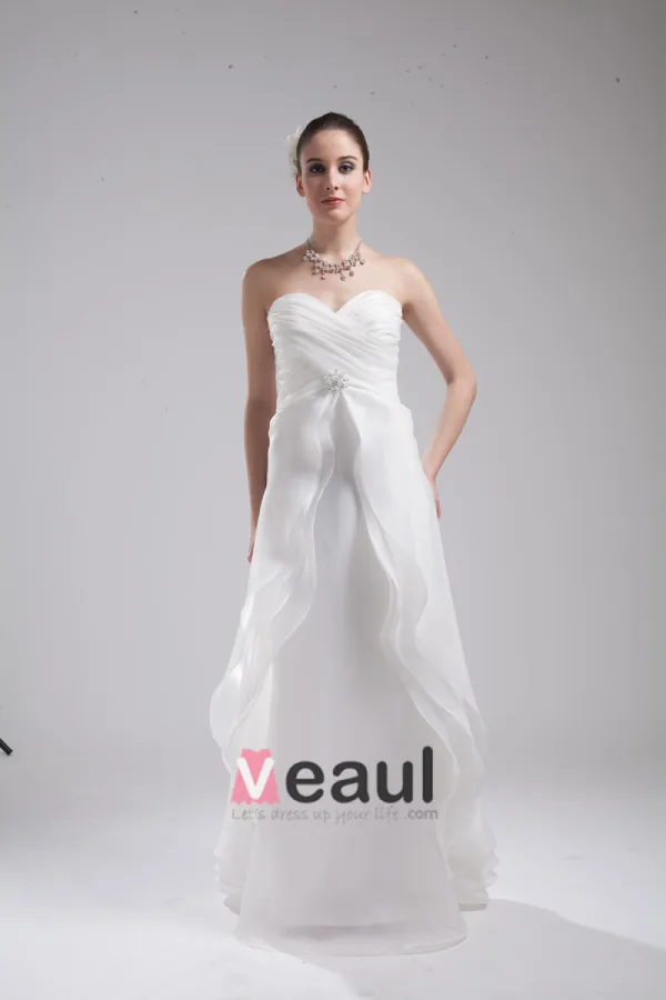 Fashion Organza Charmeuse Pleated Sweetheart Court Train Floor Length Empire Wedding Dress
