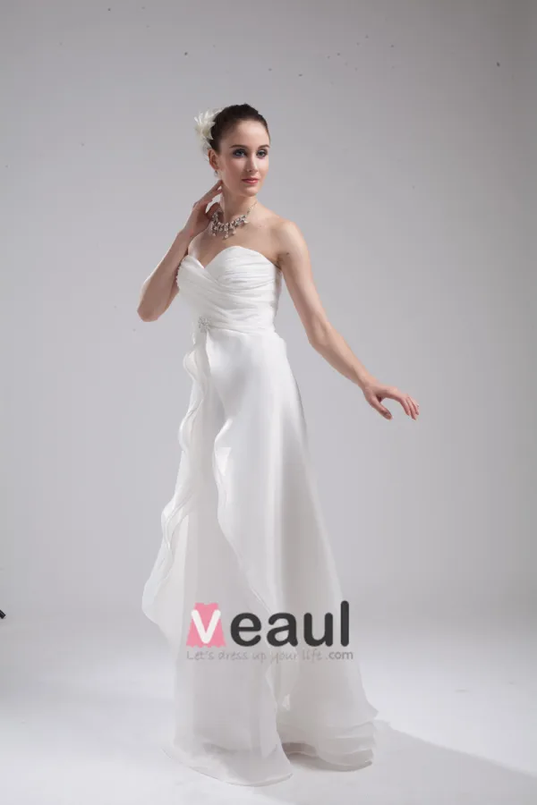 Fashion Organza Charmeuse Pleated Sweetheart Court Train Floor Length Empire Wedding Dress