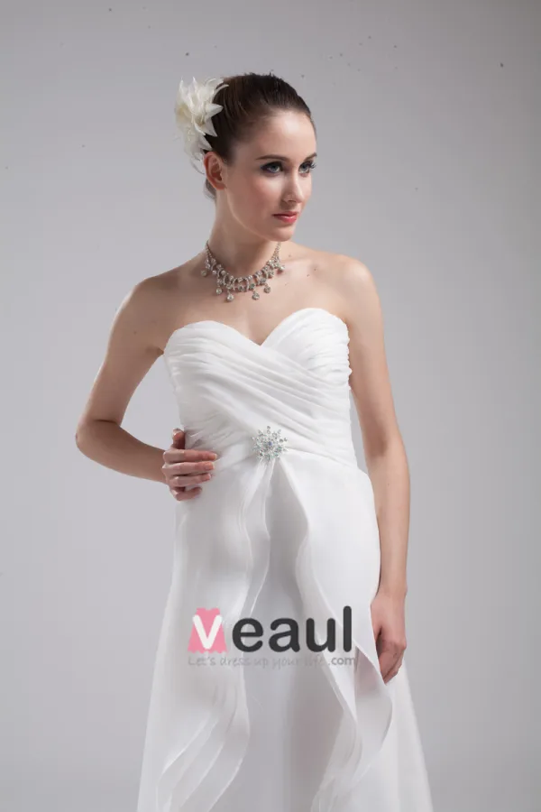 Fashion Organza Charmeuse Pleated Sweetheart Court Train Floor Length Empire Wedding Dress