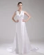 Fashion Satin Flower V Neck Floor Length Empire Wedding Dress