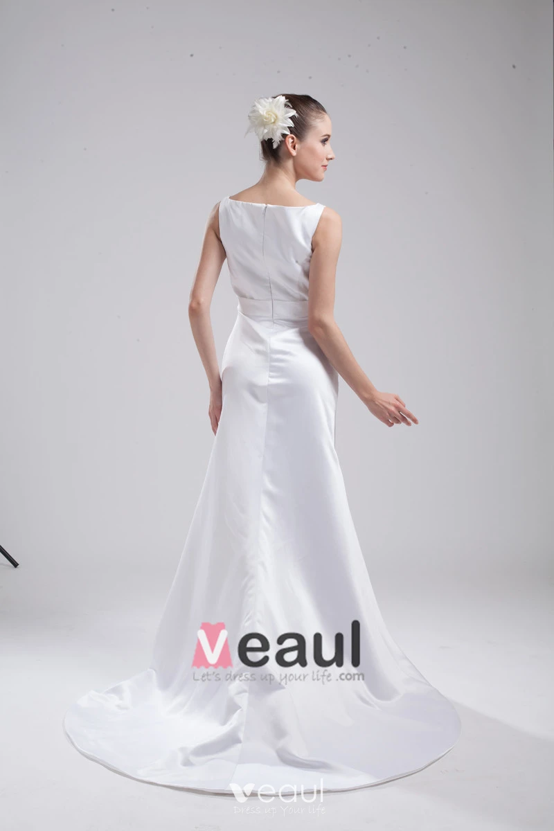 Fashion Satin Flower V Neck Floor Length Empire Wedding Dress