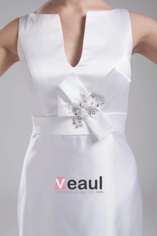 Fashion Satin Flower V Neck Floor Length Empire Wedding Dress