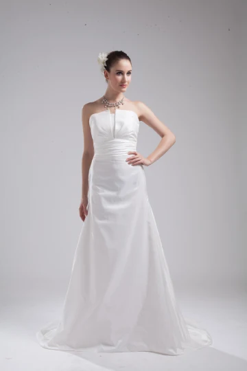 Mode Taffetas Longueur De Plancher De Robe De Mariée Bustier Empire Plisse