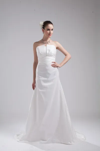Fashion Taffeta Pleated Strapless Floor Length Empire Wedding Dress
