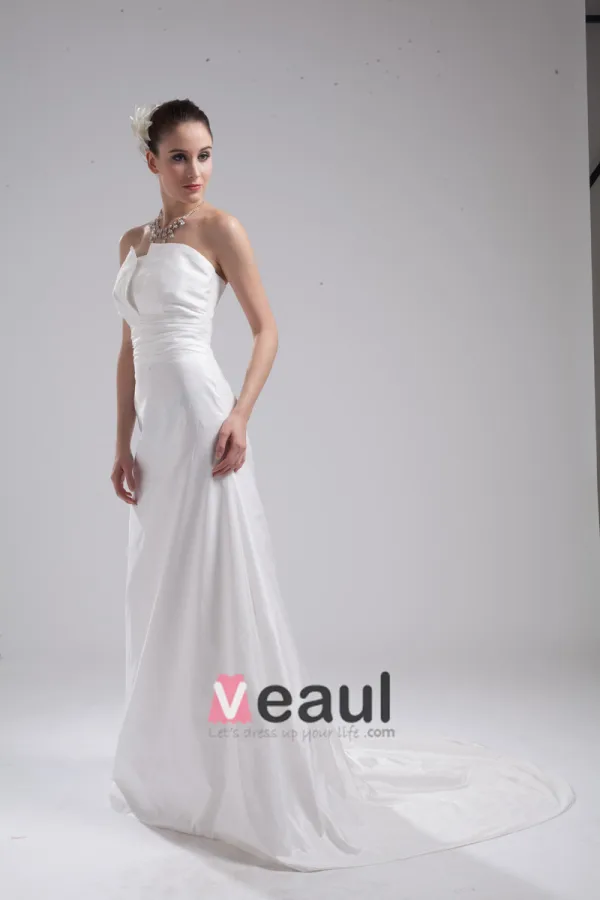 Mode Taffetas Longueur De Plancher De Robe De Mariée Bustier Empire Plisse