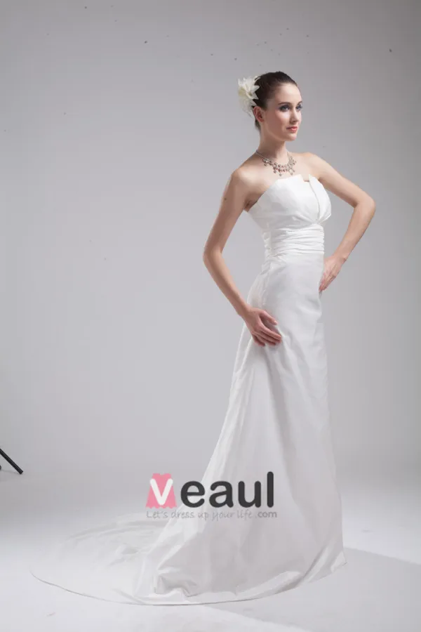 Mode Taffetas Longueur De Plancher De Robe De Mariée Bustier Empire Plisse