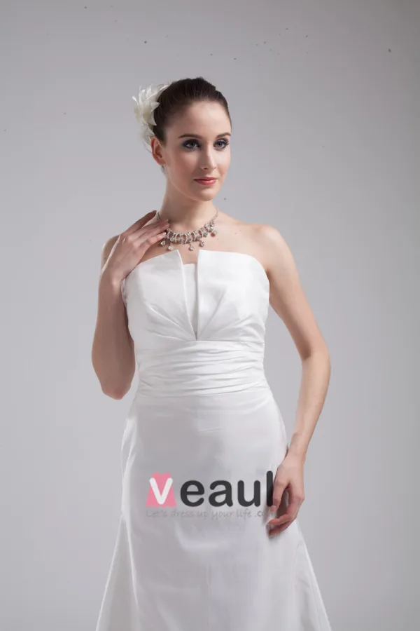 Mode Taffetas Longueur De Plancher De Robe De Mariée Bustier Empire Plisse