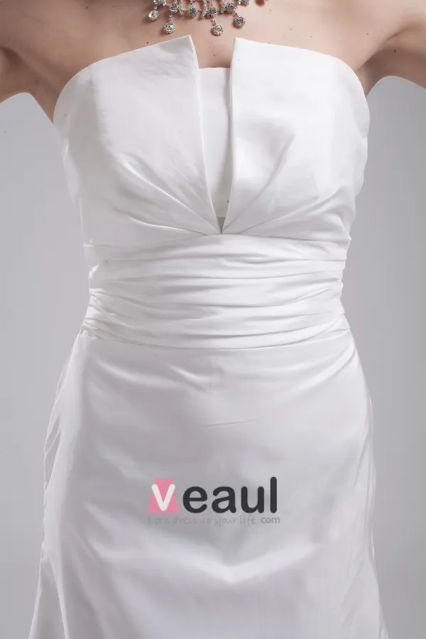 Mode Taffetas Longueur De Plancher De Robe De Mariée Bustier Empire Plisse