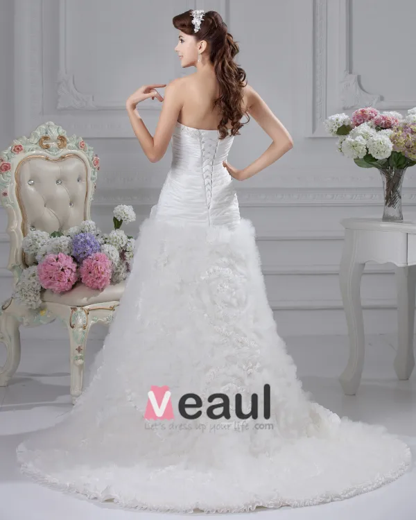 Flower Ruffle Sweetheart Court Empire Bridal Gown Wedding Dress