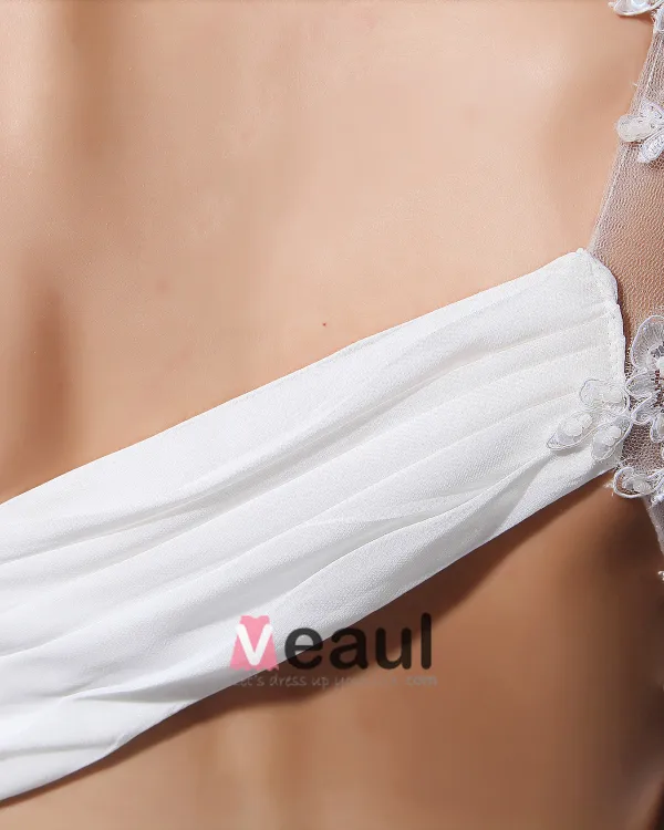 Einen Schulter Plissierte Bodenlangen Chiffon Frau Reich Hochzeitskleid