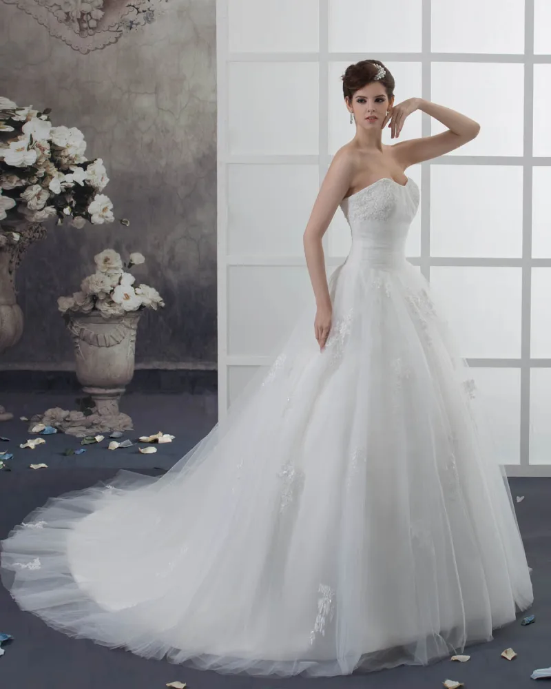 Organza Applikasjon Beading Kjaereste Kapell Imperium Brudekjoler Bryllupskjoler