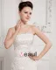 Perfect Strapless Sleeveless Chapel Train Satin Lace Empire Wedding Dress