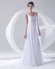 Round Neck Sleeveless Zipper Beading Ruffle Floor Length Woman Empire Wedding Dress