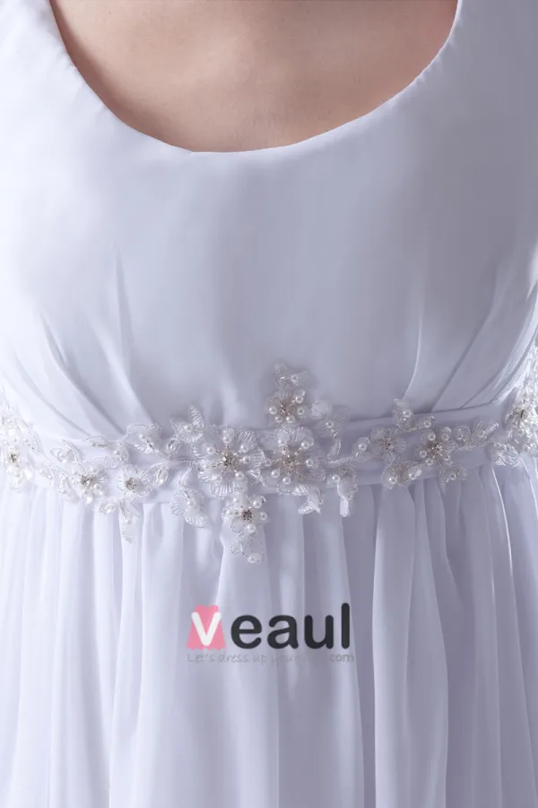 Rundhals Ärmel Reißverschluss Perlen Ruffle Bodenlange Frau Reich Hochzeitskleid