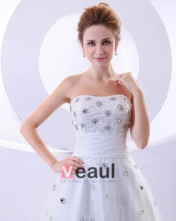 Satin Tulle Volants Perles Sans Manches Robe De Mariée Empire