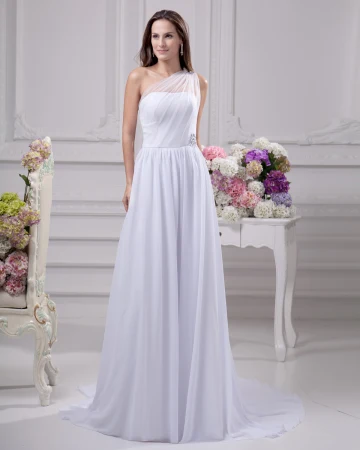 Skranende Gulv Lengde Beading Plissert Chiffon Kvinner Imperium Brudekjoler Bryllupskjoler