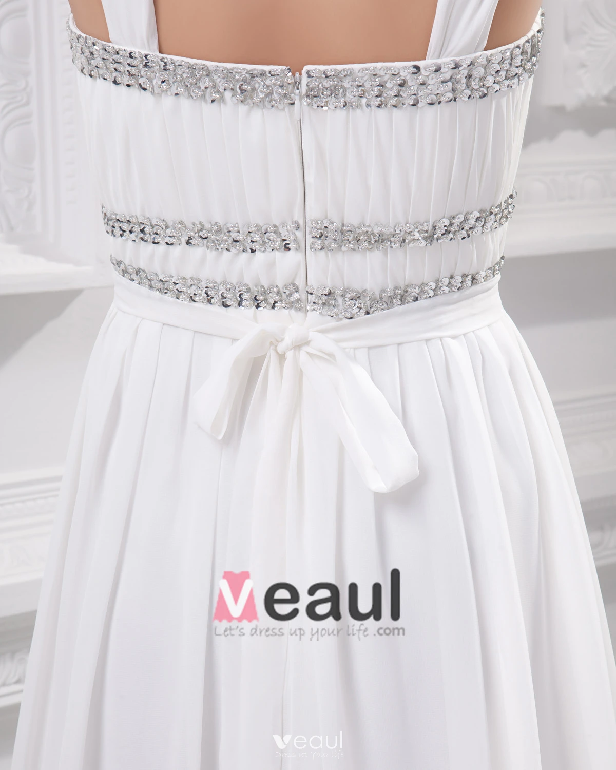 white christmas dresses Graceful Spaghetti Straps Split Pleated Empire Waist V Neck Floor Leng main image 1