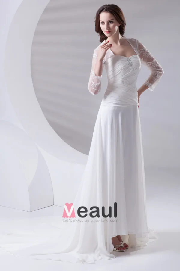 Square Pleated Beading Floor Length Chiffon Lace Woman Empire Wedding Dress
