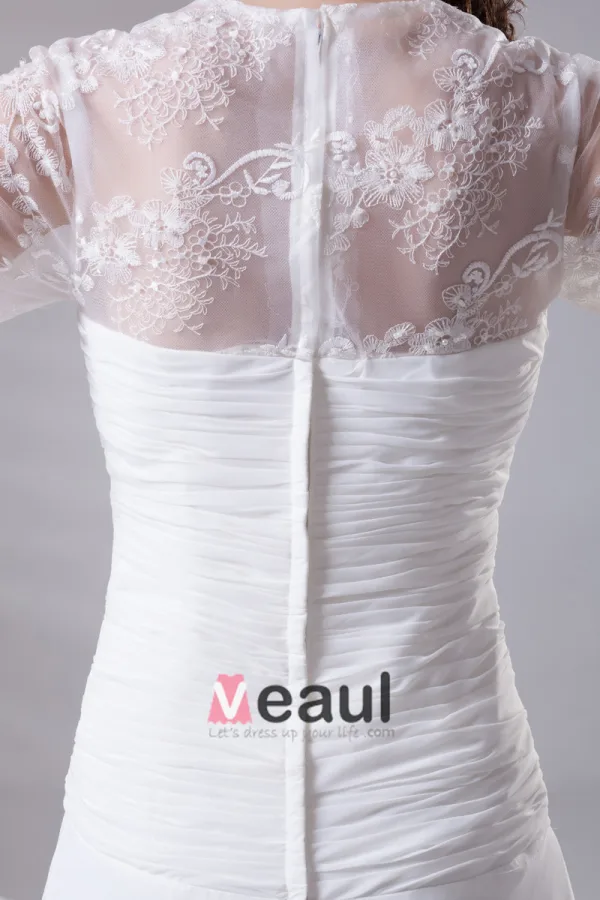 Square Pleated Beading Floor Length Chiffon Lace Woman Empire Wedding Dress