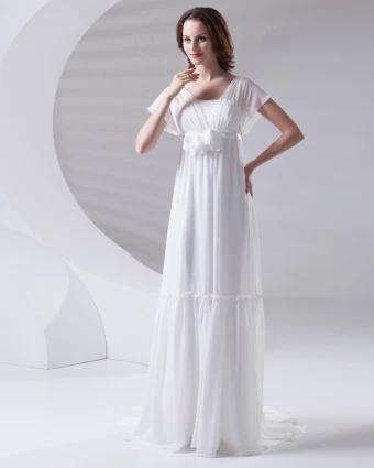 Square Pleated Floor Length Chiffon Woman Empire Wedding Dress