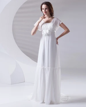 Square Pleated Floor Length Chiffon Woman Empire Wedding Dress