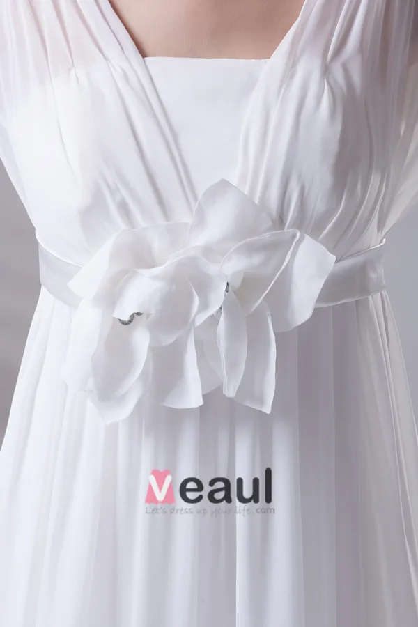 Square Pleated Floor Length Chiffon Woman Empire Wedding Dress
