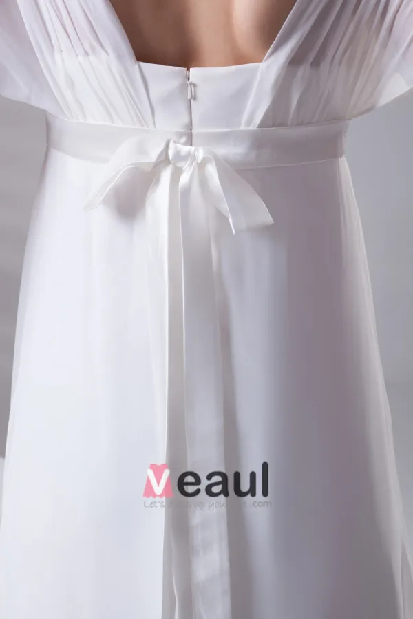 Square Pleated Floor Length Chiffon Woman Empire Wedding Dress