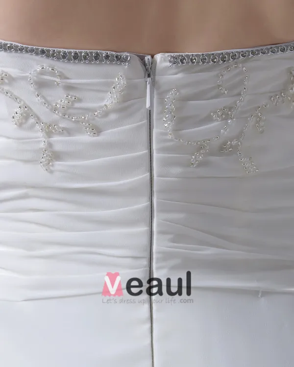Longueur De Plancher En Mousseline De Soie Robe De Mariée Empire Plissee Perles Bretelles