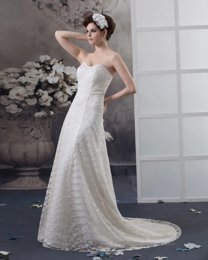 Kjaereste Beading Gulv Lengde Blonder Imperium Brudekjoler Bryllupskjoler