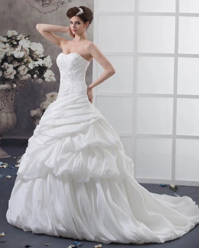 Taffeta Ruffles Beading Applikasjon Domstol Imperium Brudekjoler Bryllupskjoler