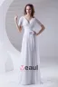 V Cou De Ruche De Longueur De Plancher En Mousseline De Soie Robe De Femme De Mariée Empire