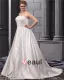 A-ligne De Balayage Bretelles En Satin Dentelle Broderie Robe De Mariée Perle De Taille Plus