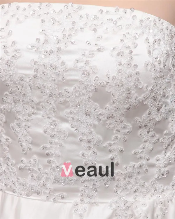 A-ligne De Balayage Bretelles En Satin Dentelle Broderie Robe De Mariée Perle De Taille Plus