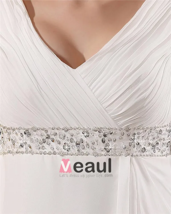 Chiffon Beads Ruffles V Neck Court Plus Size Bridal Gown Wedding Dress
