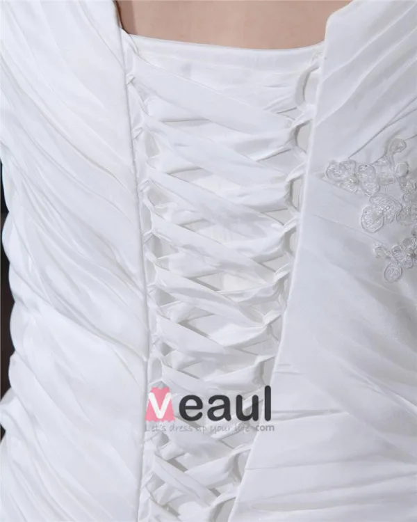 Elegancki-line V-neck Bez Rekawow Satyna Długosc Podlogi Suknia Ślubna Suknie Ślubne Dla Puszystych