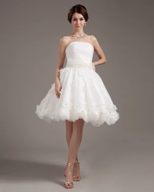 Applique Volants Fils Sans Manches Mini Robes Bustier Courte De Mariage