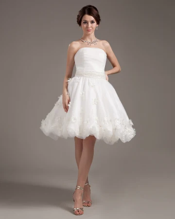 Applique Volants Fils Sans Manches Mini Robes Bustier Courte De Mariage