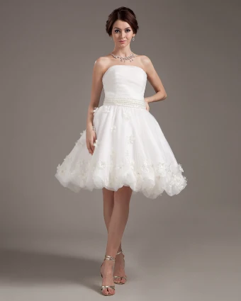 Applique Volants Fils Sans Manches Mini Robes Bustier Courte De Mariage