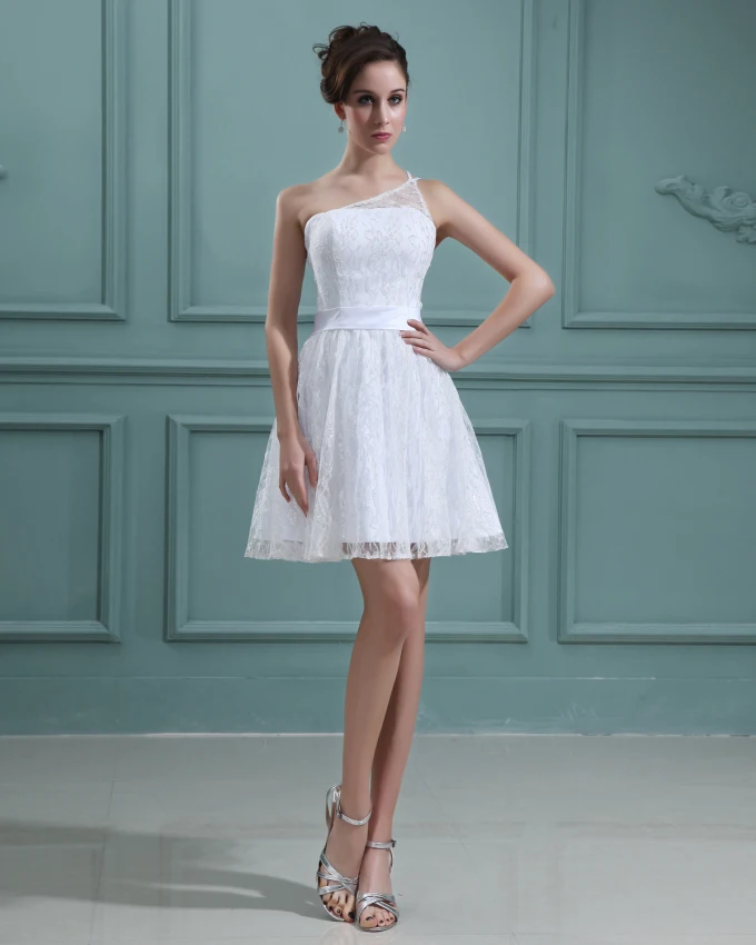 Beading Blonder Satin Ermelos En Skulder Korte Mini Brudekjoler Bryllupskjoler