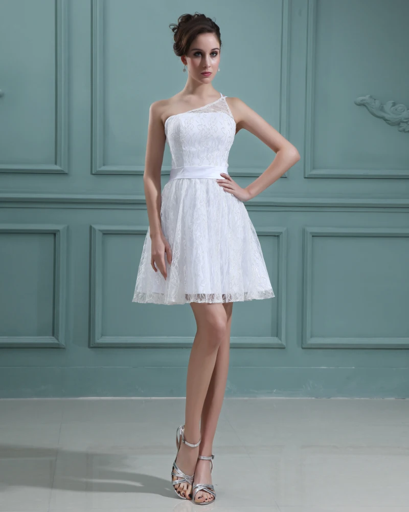 Beading Blonder Satin Ermelos En Skulder Korte Mini Brudekjoler Bryllupskjoler