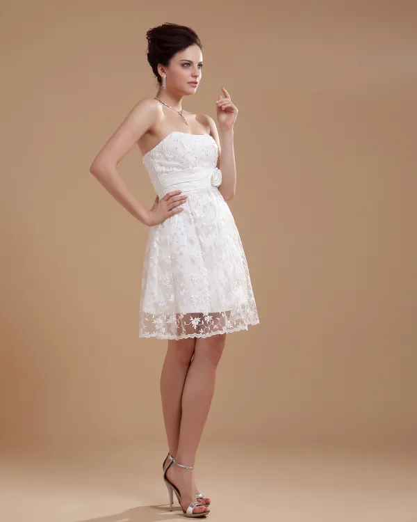 Charming Satin Strapless Beading Embroidery Short Bridal Gown Wedding Dress