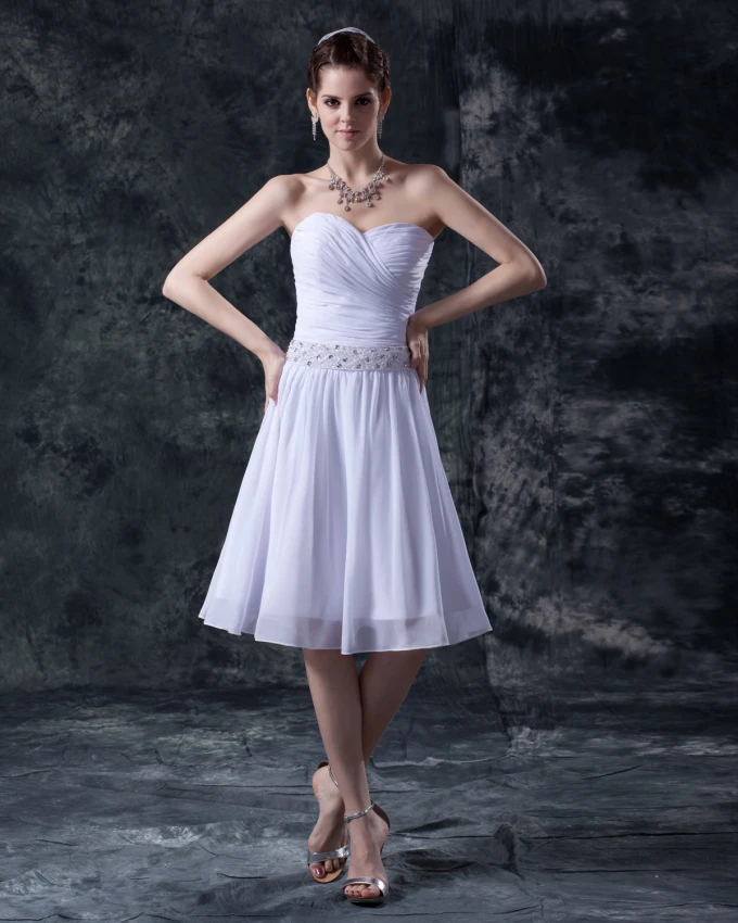 Sjarmerende Satin Garn Beading Kjaereste Kort Brudekjoler Bryllupskjoler