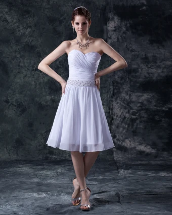 Charmant Fils De Satin Perles Cherie Nuptiale Courte Robe De Mariage Robe